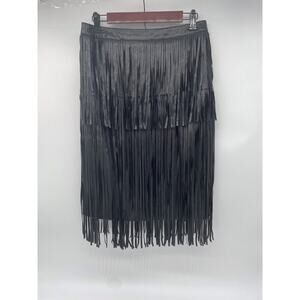 Vince Camuto Fringe Tiered Western MIDI Skirt Faux Leather Moto Size 4 Festival